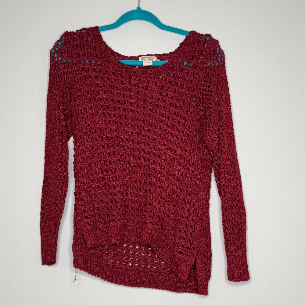 Lucky Brand Red Open Knit Long Sleeve Sweater, Size M